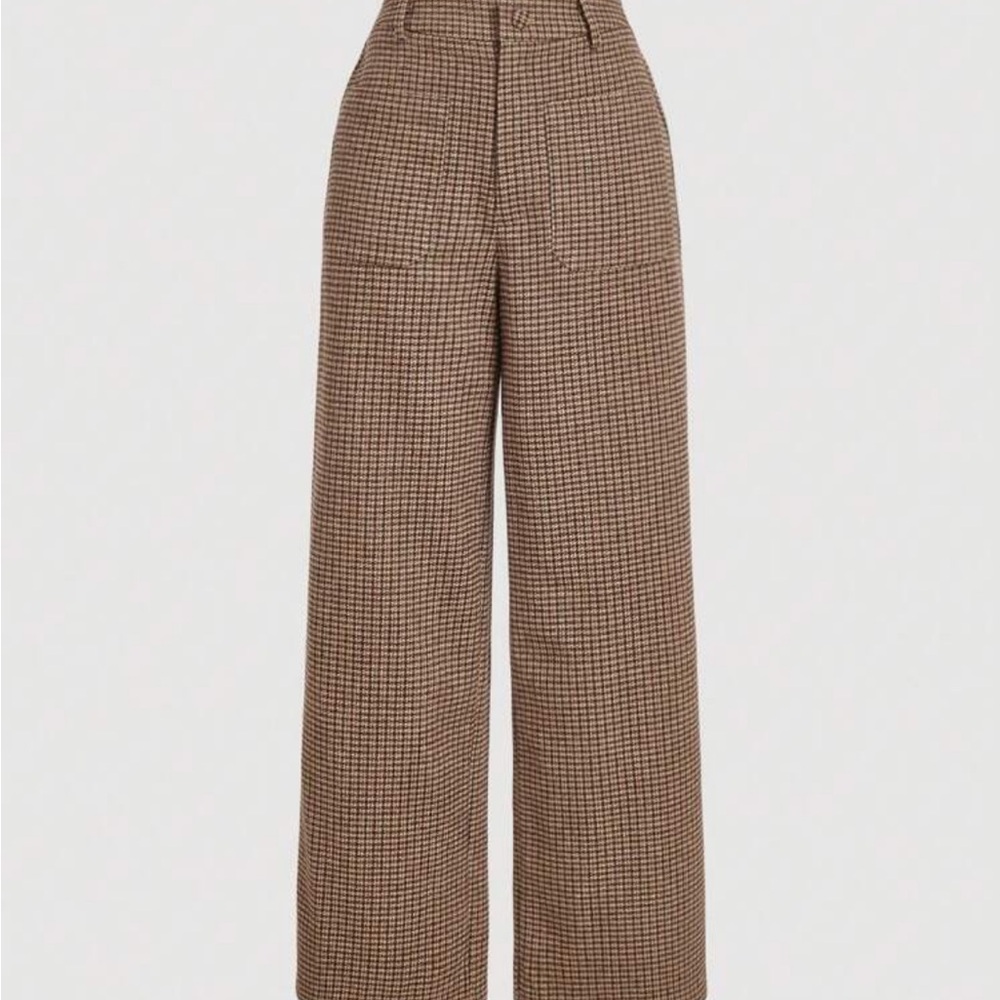 Brown Checkered Women's Pants from Shein